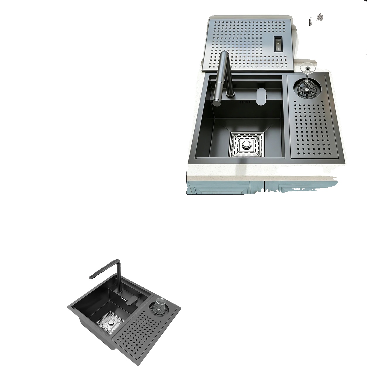 Küchenspüle, Edelstahl, Einzelbecken, Set-5545cm-xf