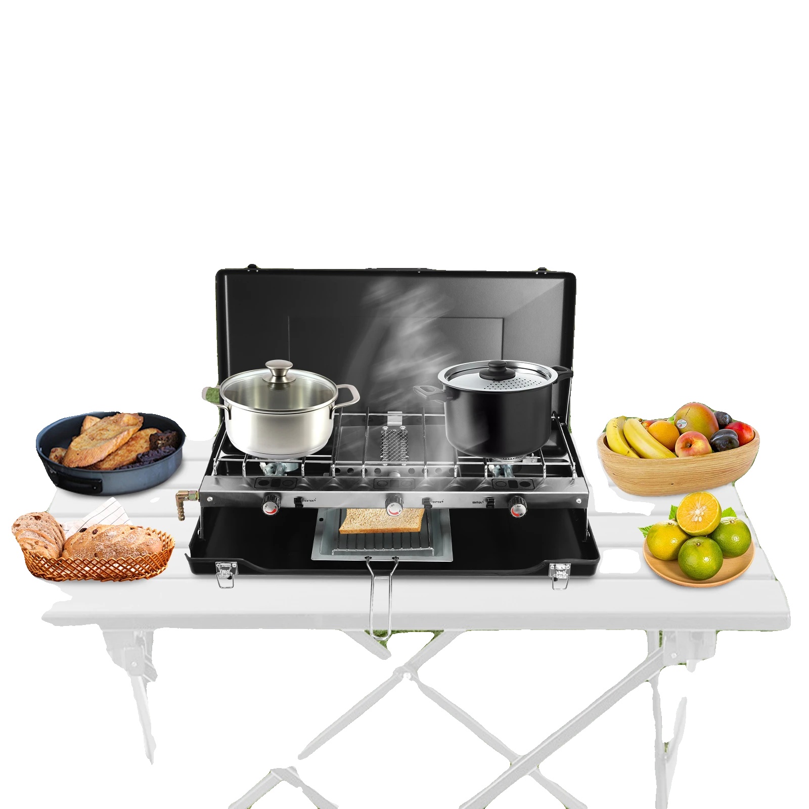 Campingkocher, Tragbares Design, Drei Unabhängige Brenner, Schwarz