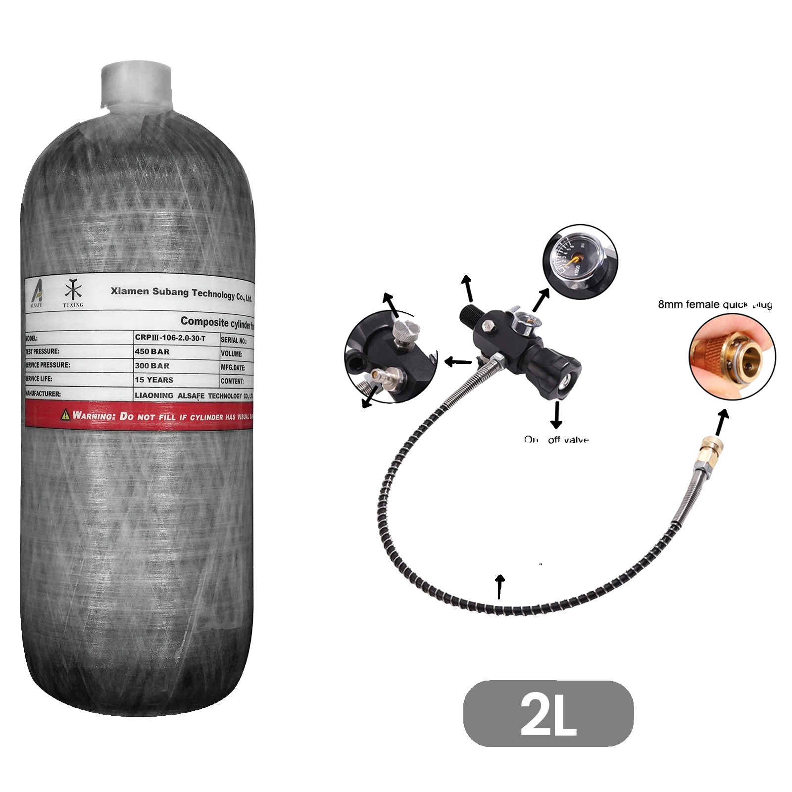 Zylinder, Kohlefaser-material, 300 Bar Druck, 2l Mit Ventil