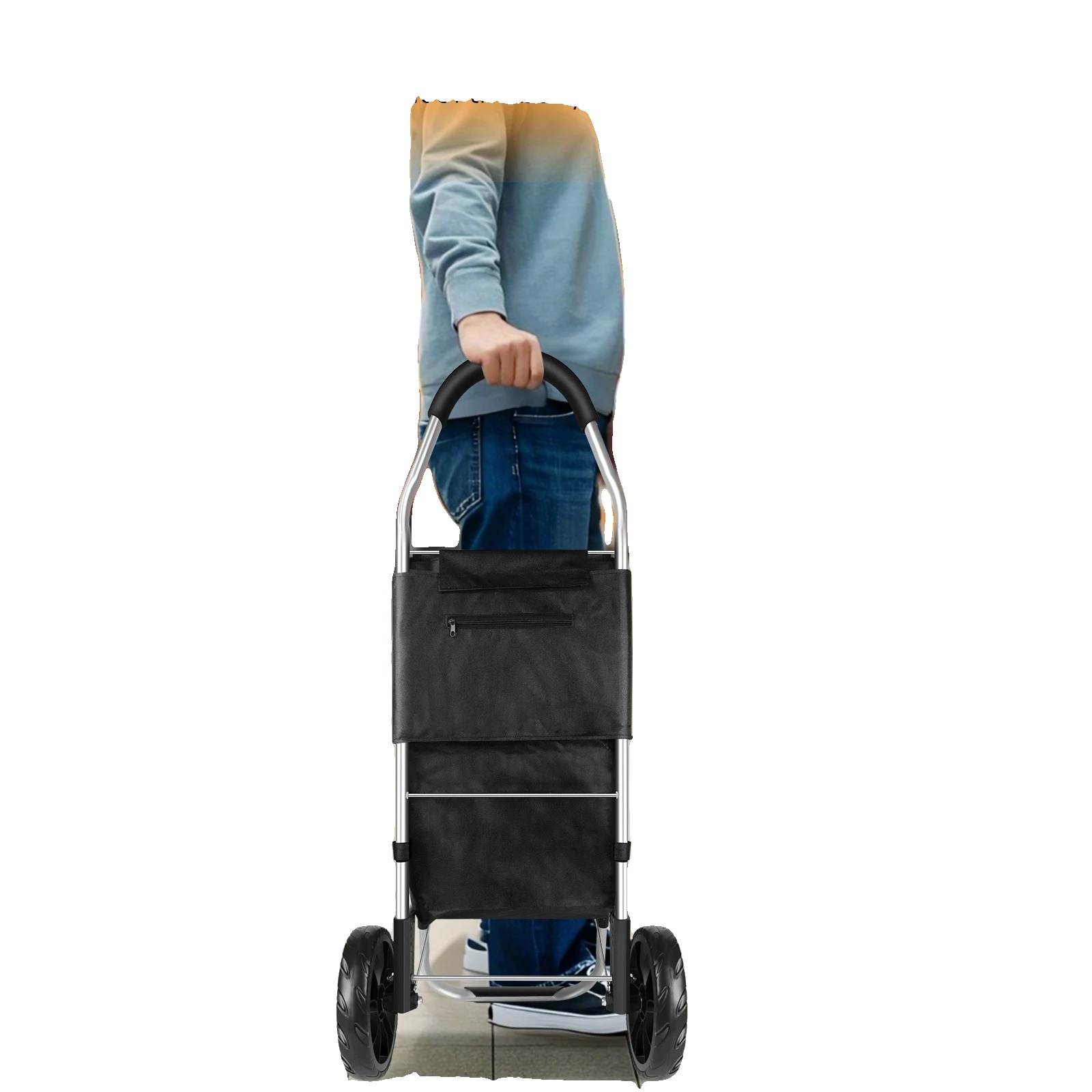 Faltbarer Einkaufstrolley, 40l Fassungsvermögen, Entfaltet Größe 43x36x103 Cm, Gefaltet Größe 54x21x3 Cm, Radgröße 21 Cm, Maximale Tragfähigkeit 50 Kg