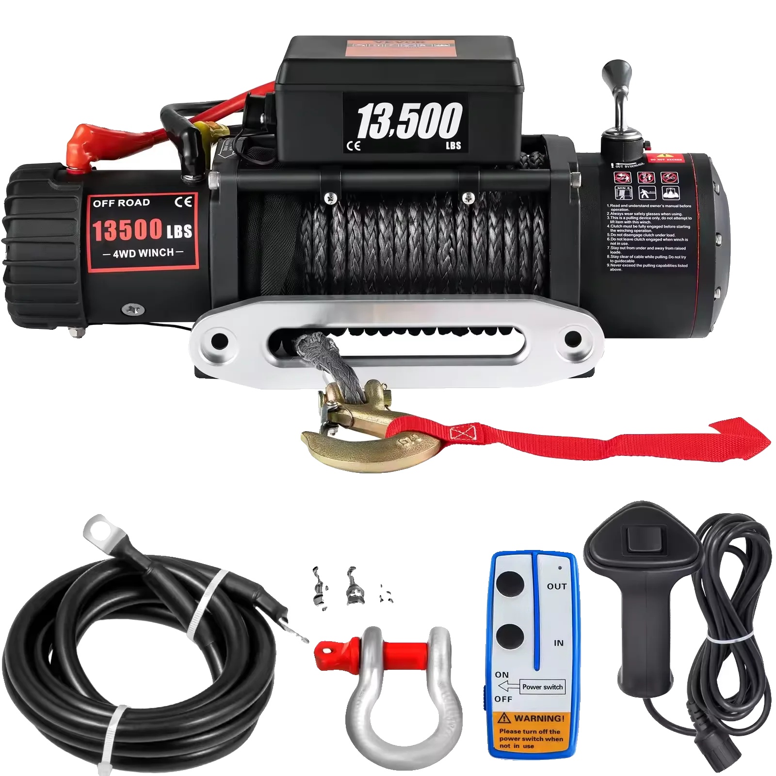 Elektrische Winde, Tragfähigkeit 13500 Lbs, Spannung 12 V, Motorleistung 4,8 Kw, Übersetzungsverhältnis 265:1, Kabellänge 24 M