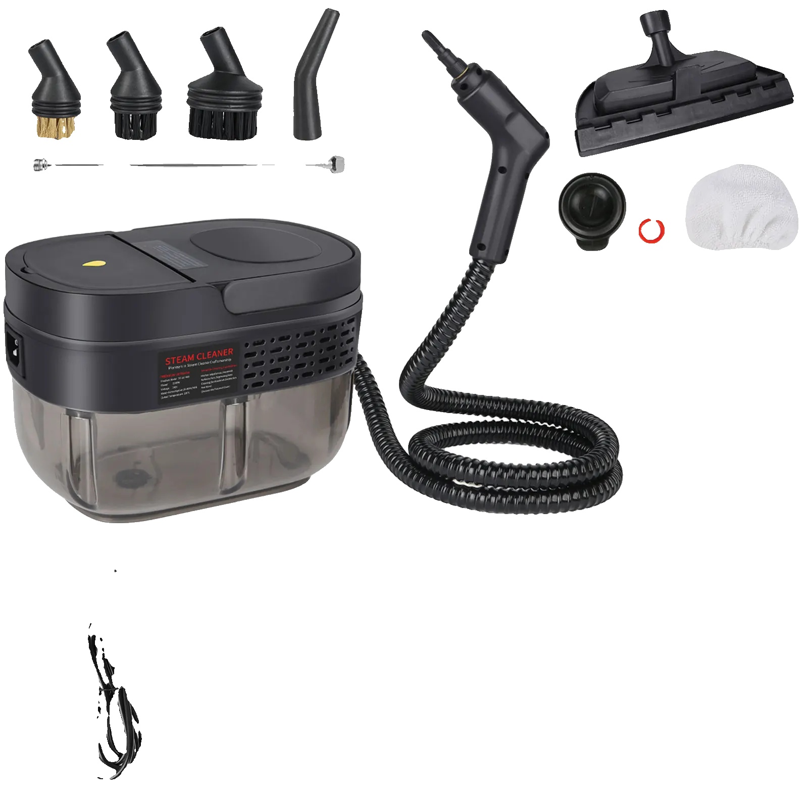 Handheld Dampfreiniger, 2500w Leistung, 1600ml Wassertank, Schwarz