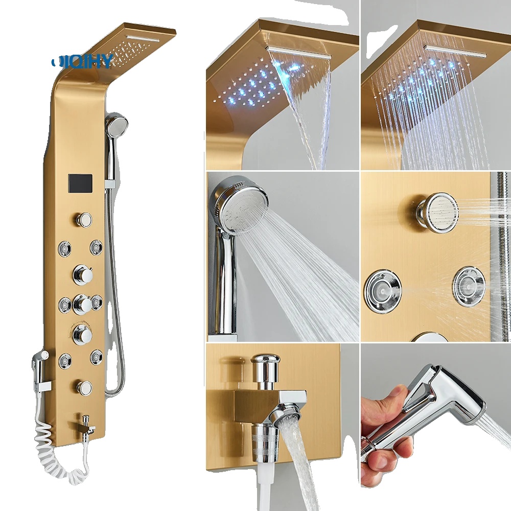 Duscharmatur, Regenfall-funktion, Langlebiger Edelstahl, Gold 8009