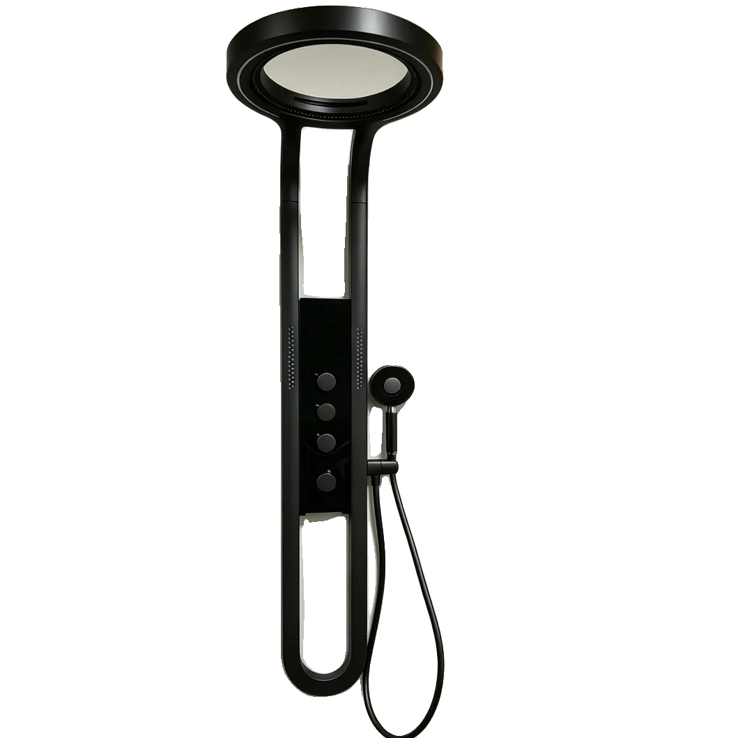 Duschsystem, Kreisförmiges Wasserfall-design, Intelligente Temperaturanzeige, Schwarz