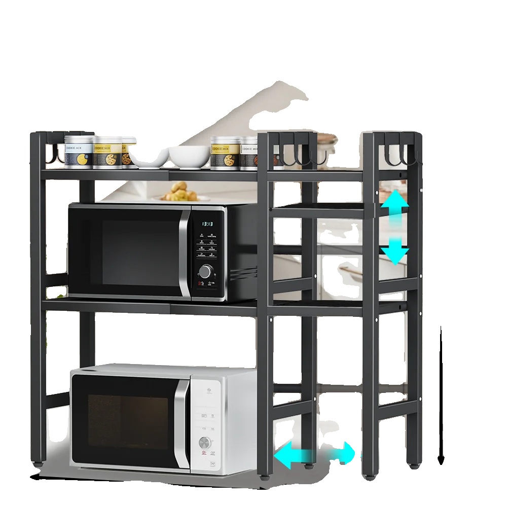Mikrowellenofenregal, Verstellbares Ablagefach, Vielseitiger Organizer, 3-tier-schwarz