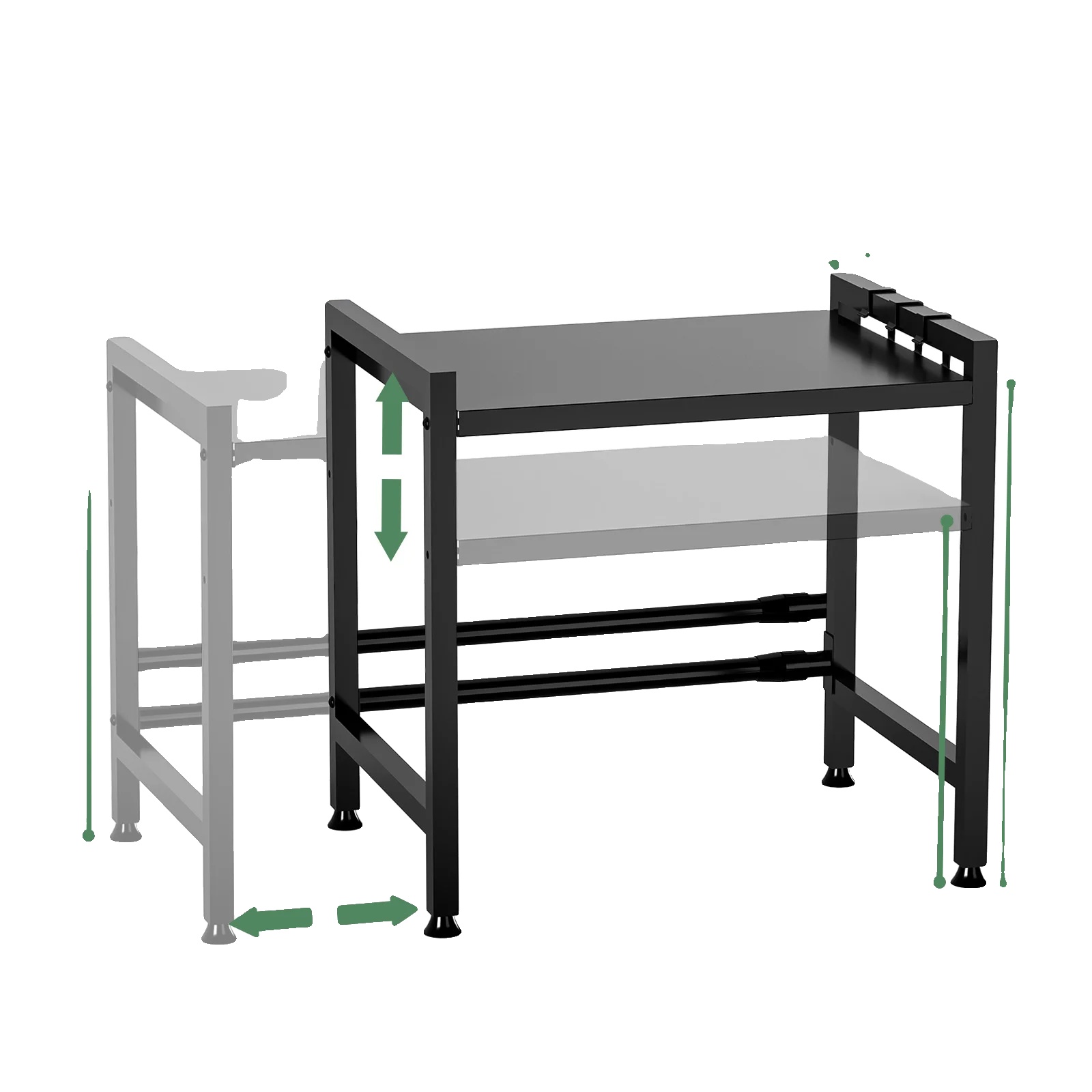 Mikrowellenofenregal, Verstellbares Ablagefach, Vielseitiger Organizer, 2 Tier-schwarz