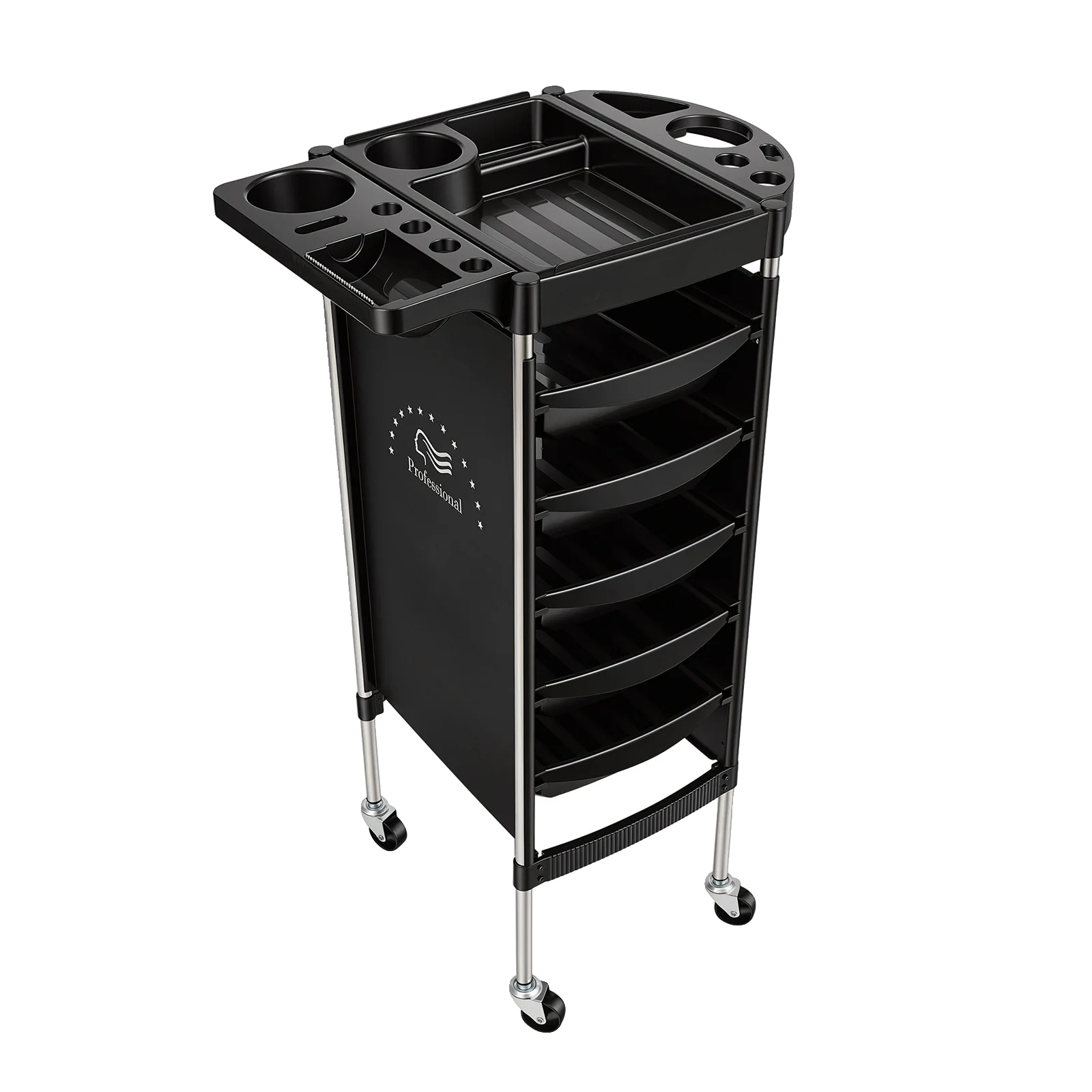 Salonwagen, 6 Ebenen, 5 Schubladen, Schwarz
