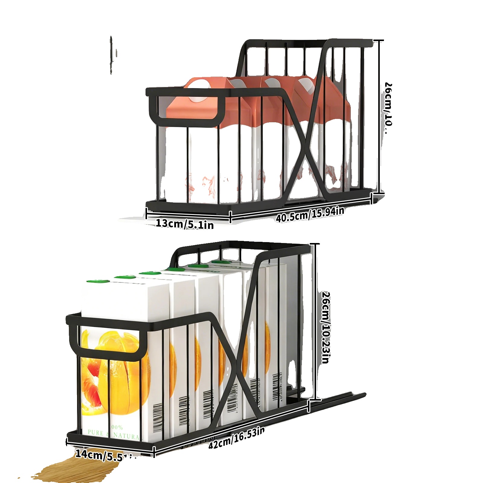 Ausziehbarer Schrankorganisator, Schlankes Design, Zweistufige Aufbewahrung, Ein Set