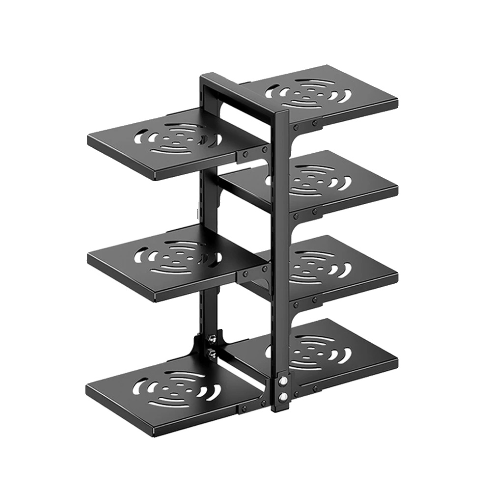 Topfregal, Verstellbare Höhe, Rostbeständiges Design, Schwarz, L, 4-stufig