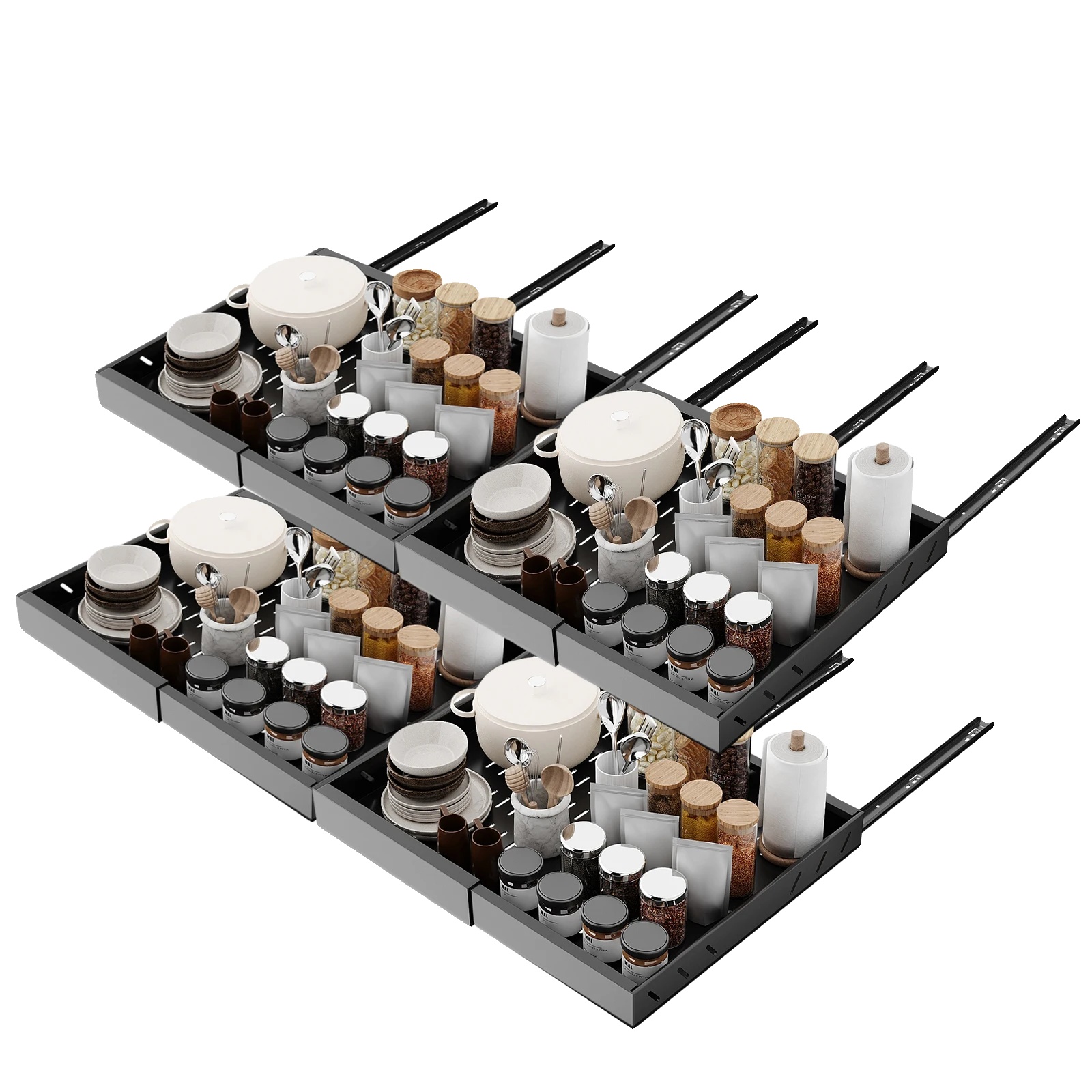 Schrankorganizer, Erweiterbare Ausziehschubladen, Einfache Installation, Schwarz