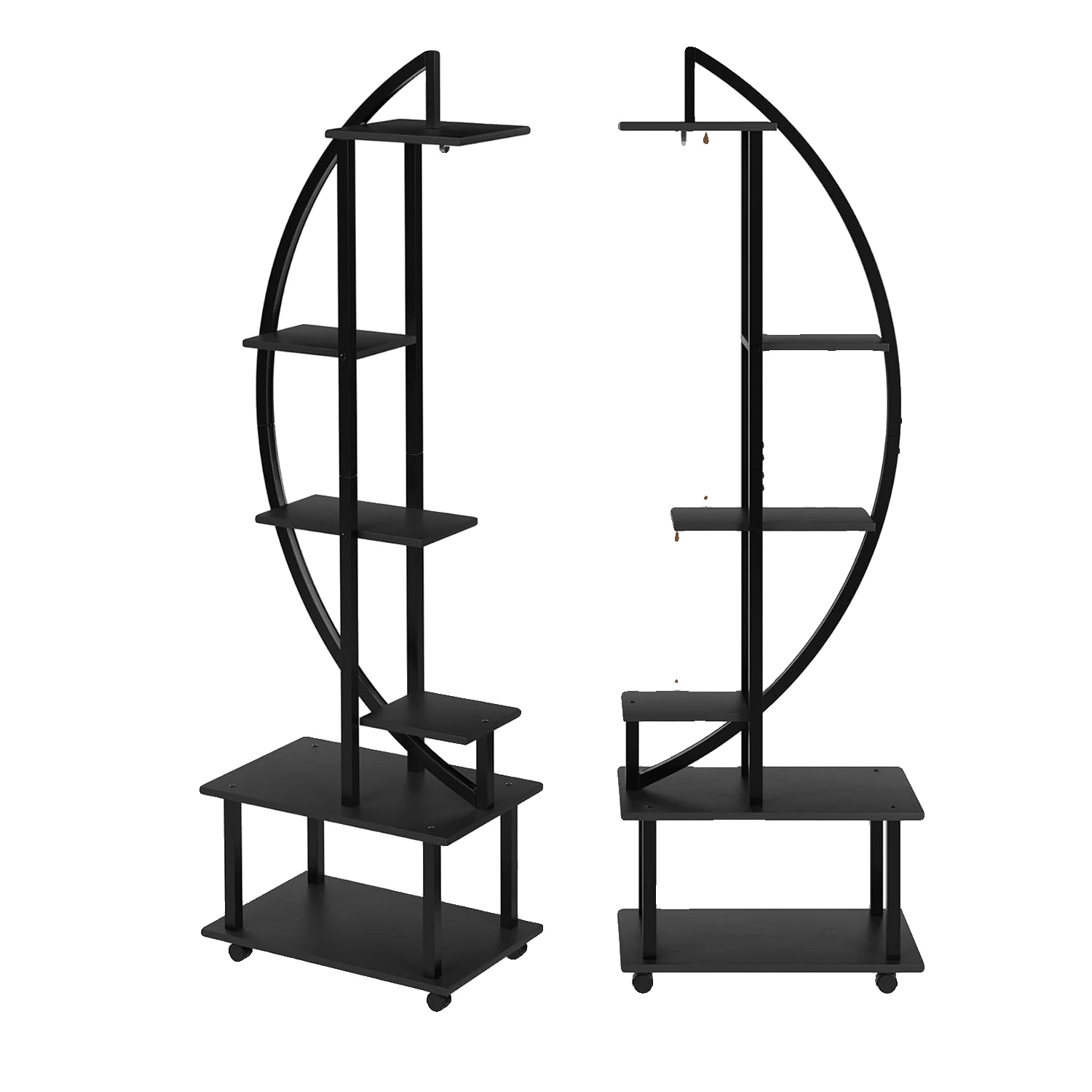 Pflanzenständer, 6 Etagen, Abnehmbare Räder, Schwarz