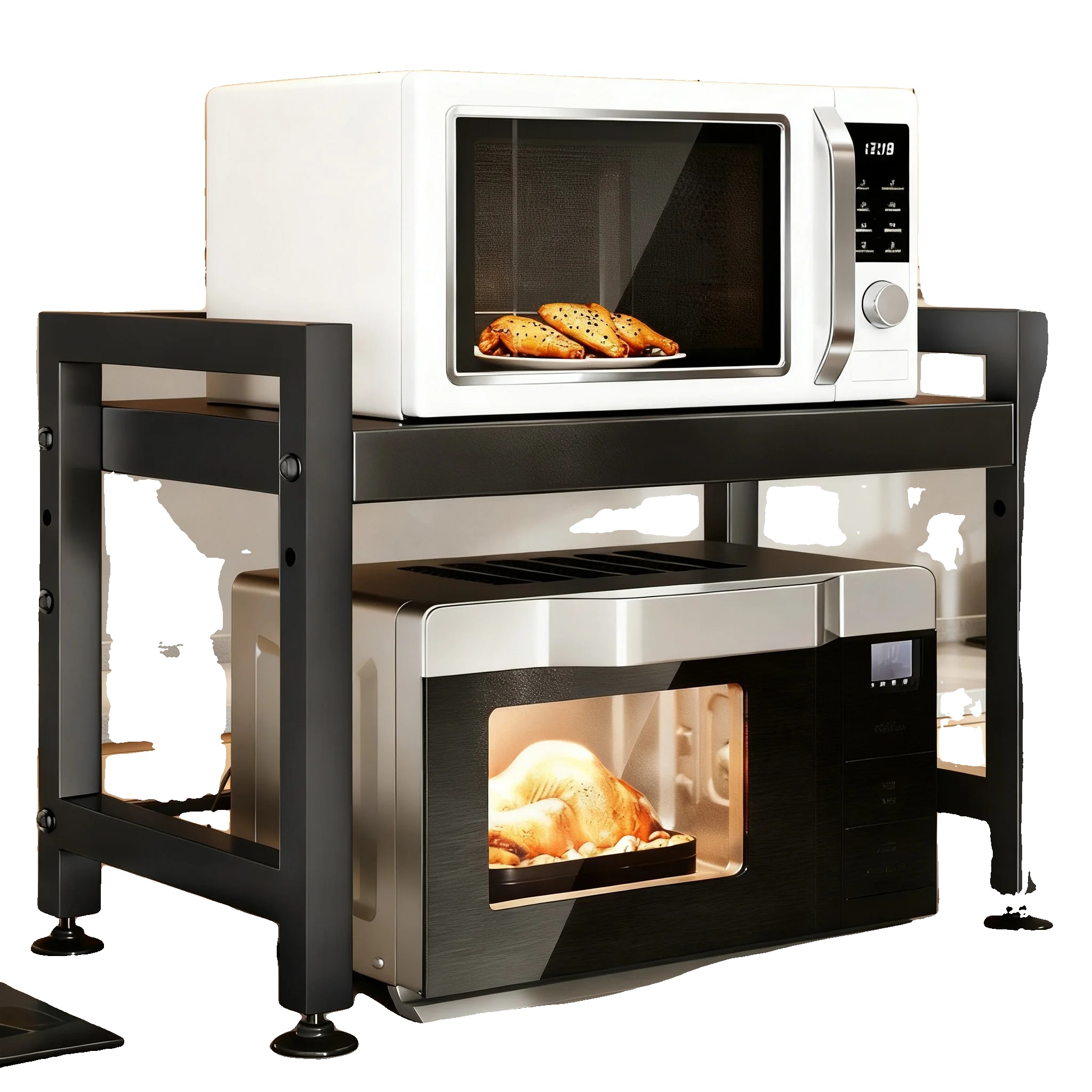 Mikrowellenregal, Erweiterbares Design, Robuste Metallkonstruktion, Schwarz
