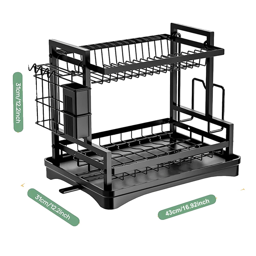 Geschirrabtropfgestell, Zweistufiges Design, Automatisches Abflusssystem, 1 Stück