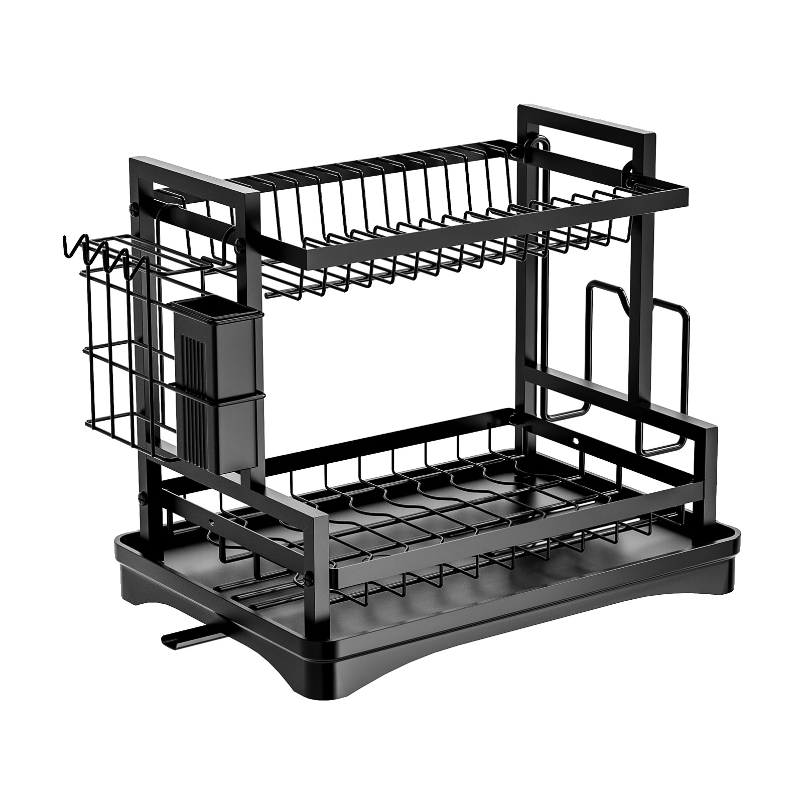 Geschirrabtropfgestell, Doppelstock-design, Automatisches Abflusssystem, 1stk, 42 × 31 × 31 Cm, 2-stufig