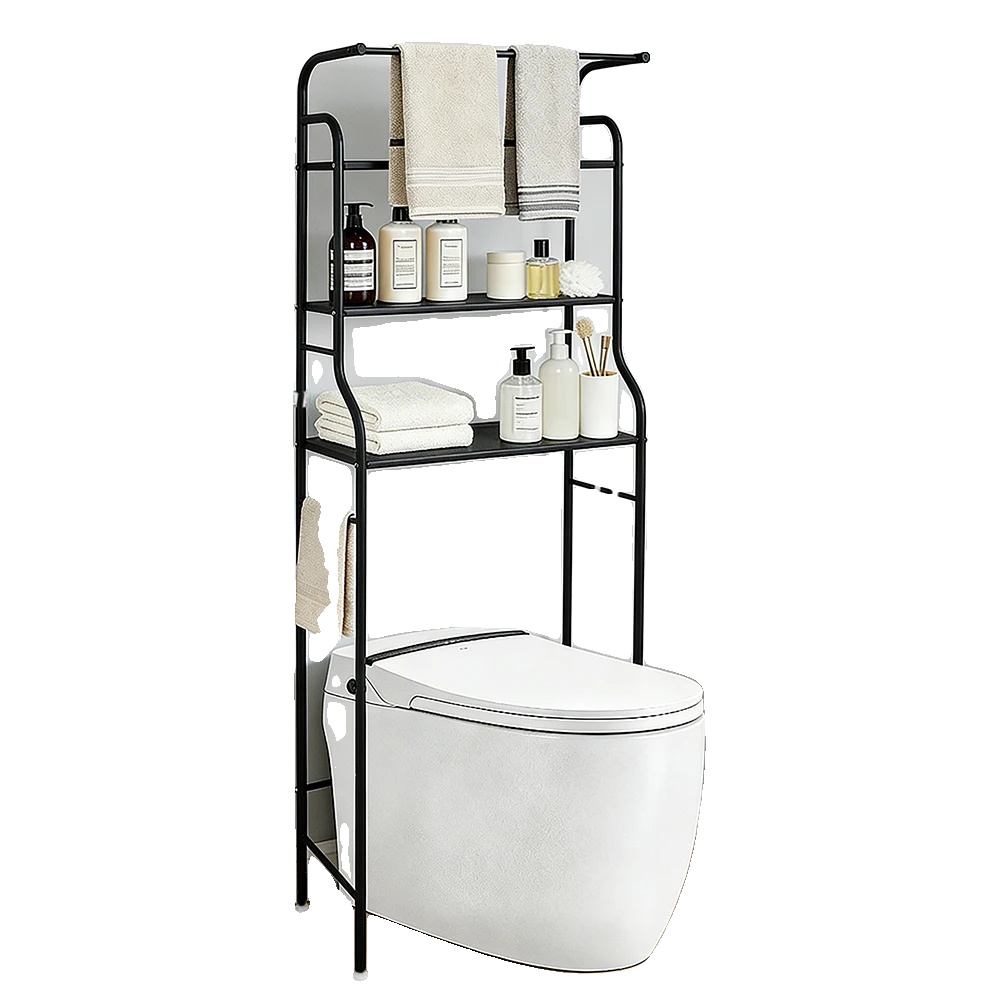 Toilettenregal, Metallkonstruktion, 3-stufiges Design, Schwarz
