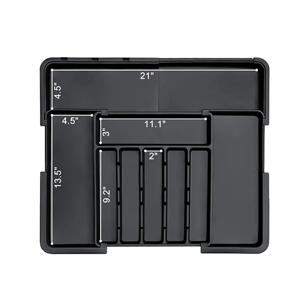 Besteckorganizer, Verstellbares Design, Vielseitige Verwendung, Schwarz