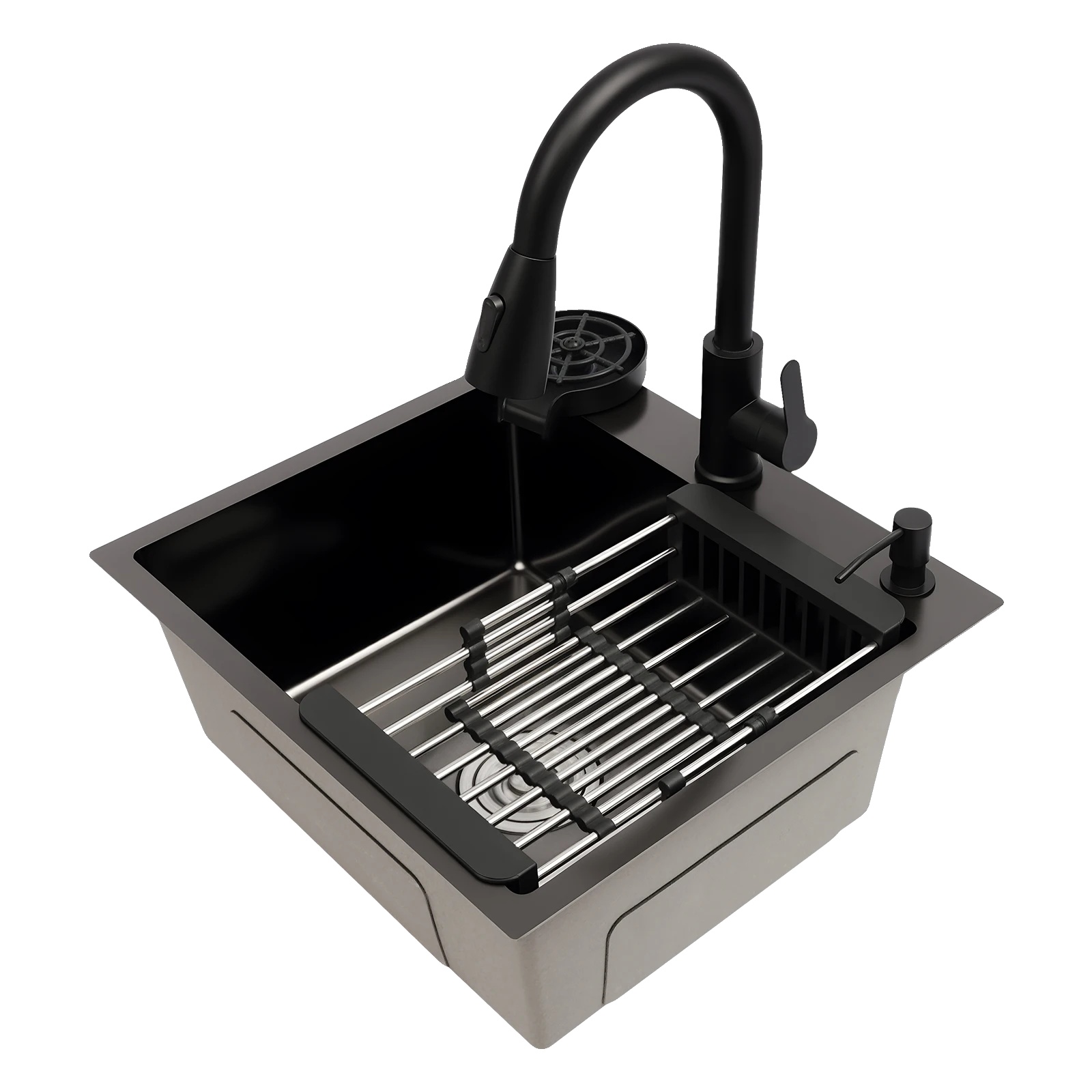 Küchenspüle, Ausziehbarer Wasserhahn, Multifunktionale Funktionen, Schwarz
