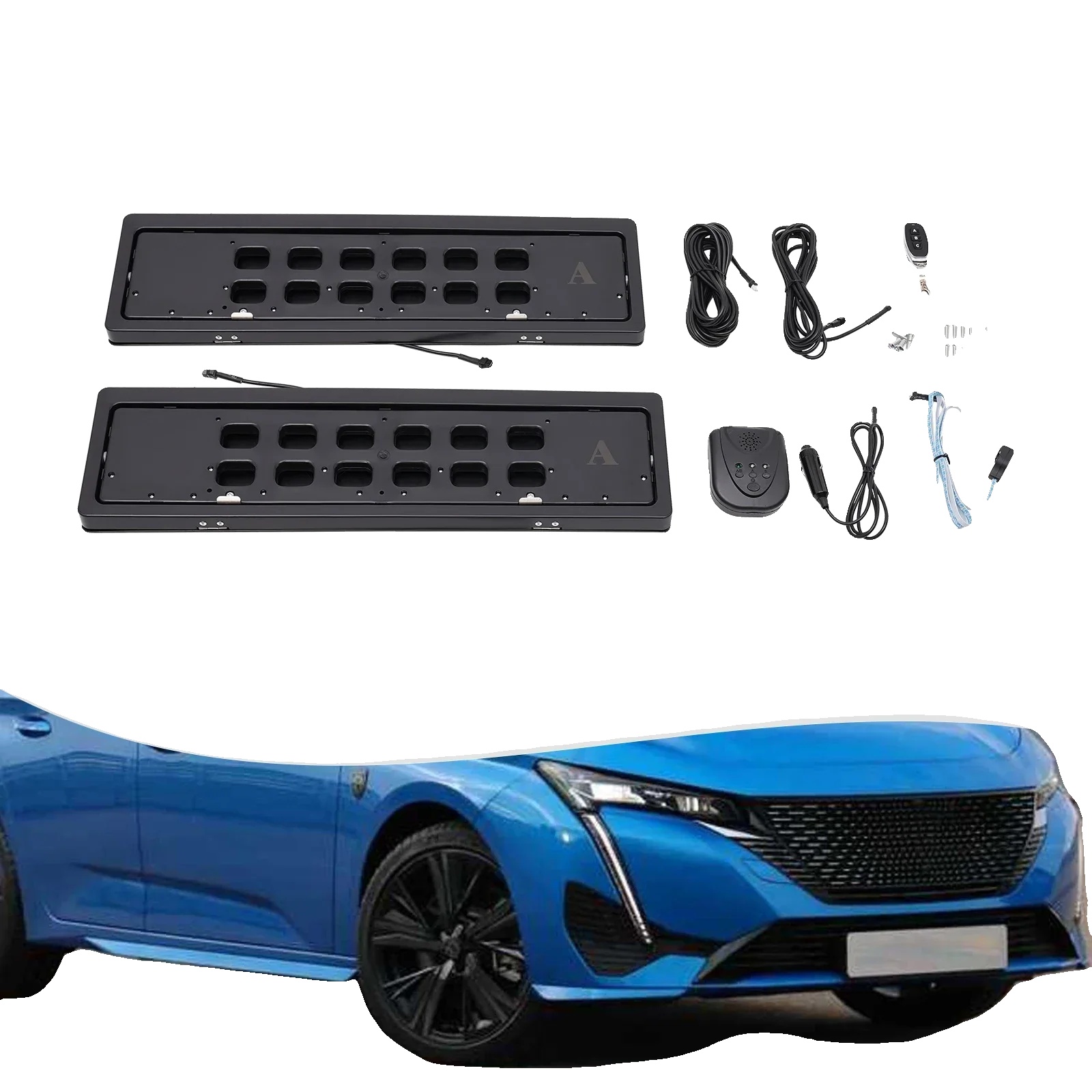 Auto-kennzeichenhalter, Eisen-kunststoff-material, Innenmaße 5210,9 Cm, Außenmaße 55,415,5 Cm, Spannung Dc 12v, Steuerdistanz 50m