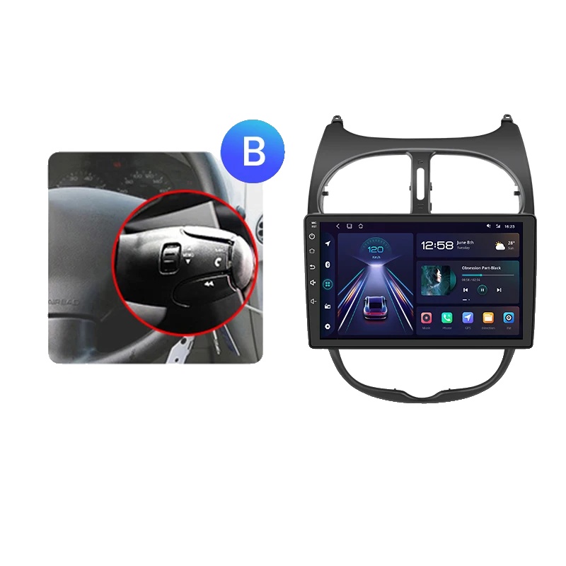 Autoradio, Smartphone-integration, Hochauflösendes Display, Kompatibel Mit Peugeot 206 / 206cc / 206sw, 4g-wifi 6gb-128gb B