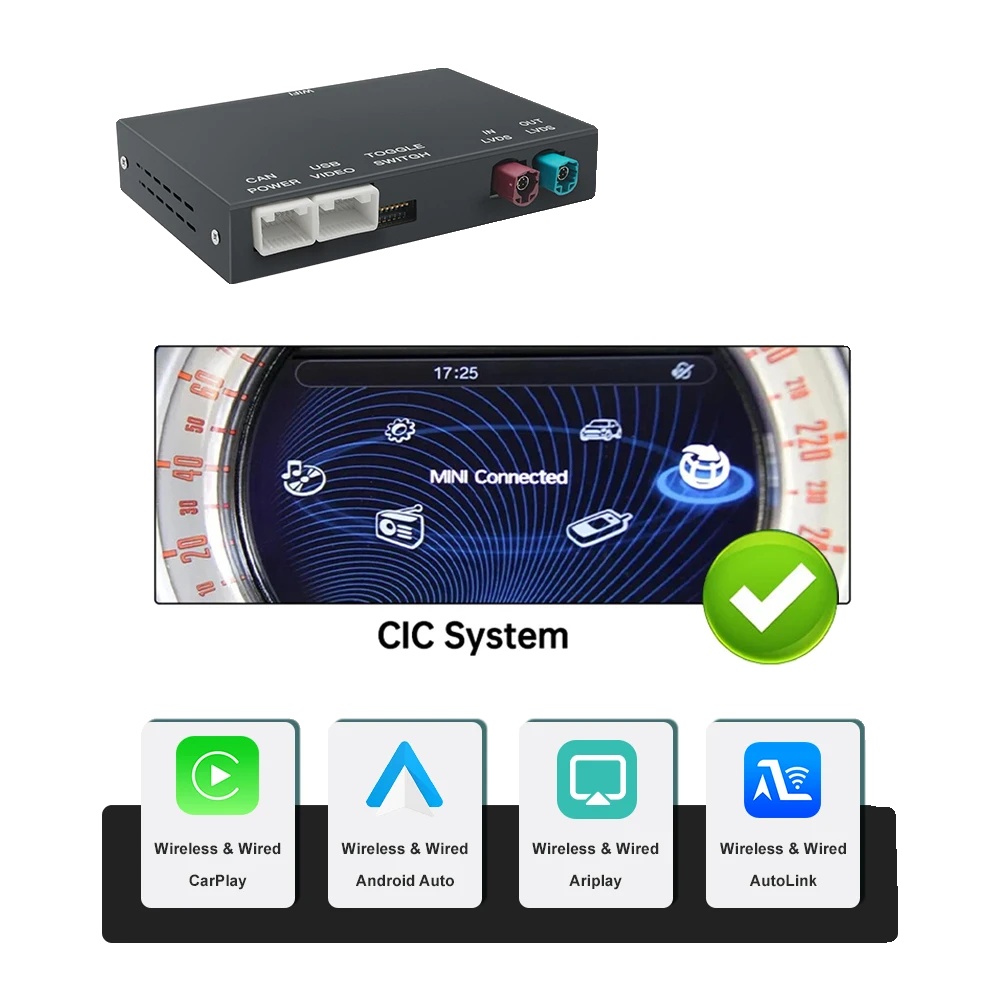 Drahtloses Carplay Und Android Auto, Sprachsteuerung, Kameraeingang, Mini Cic