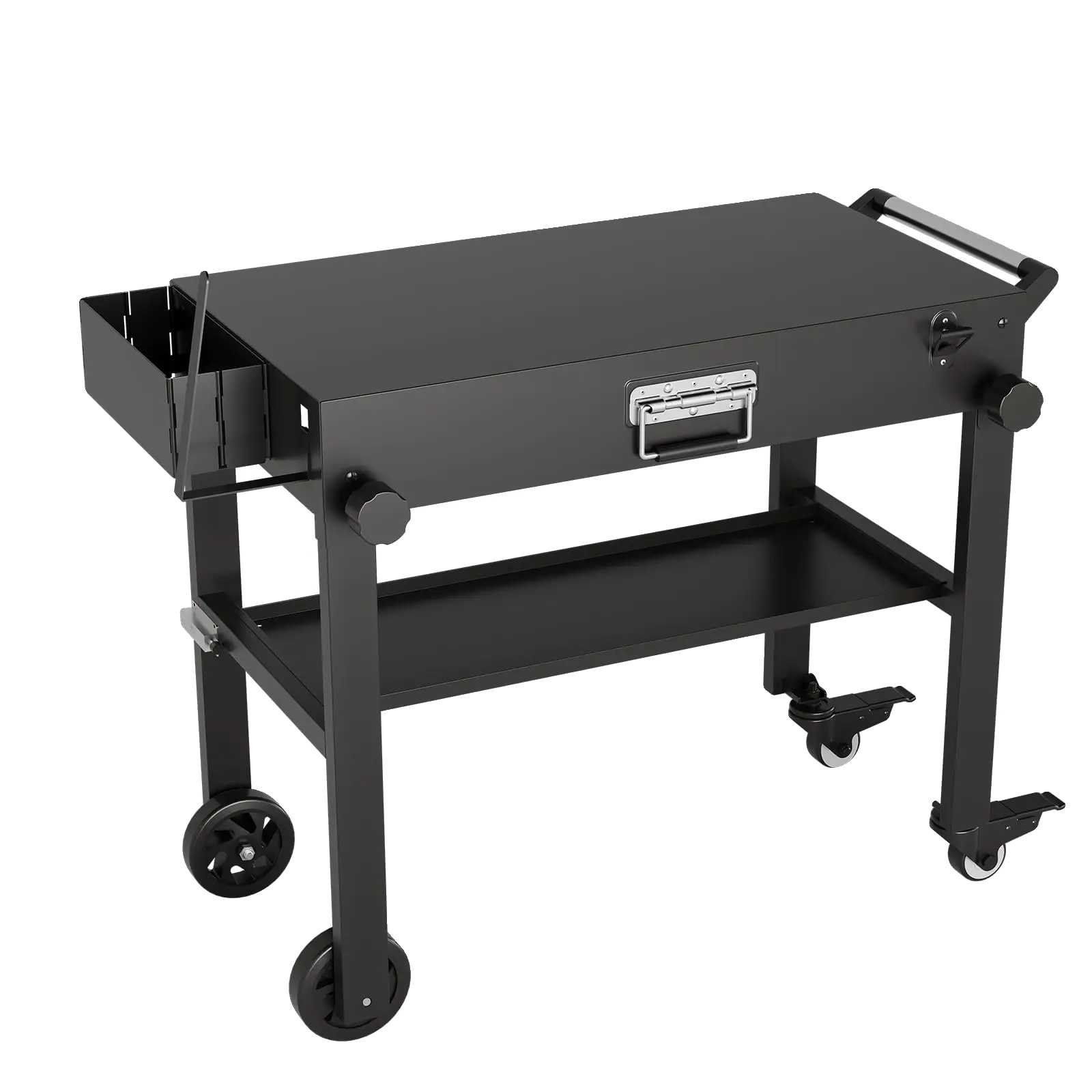 Grillwagen, Faltbares Design, Tragbar Mit Rädern, Schwarz