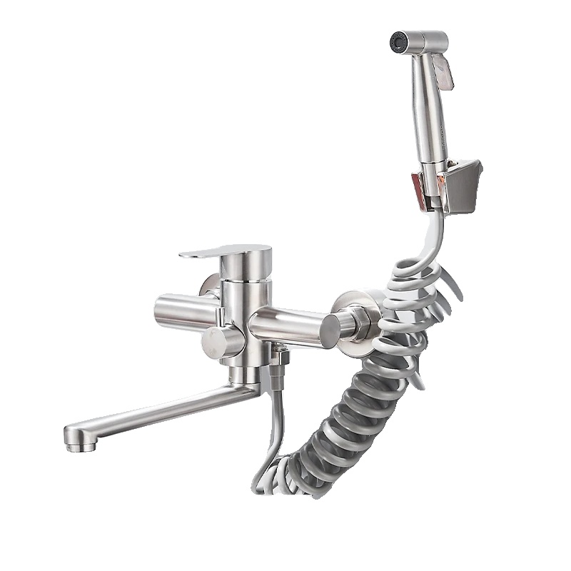 Küchenarmatur, Wandmontage, Ausziehbarer Auslauf, Nickel