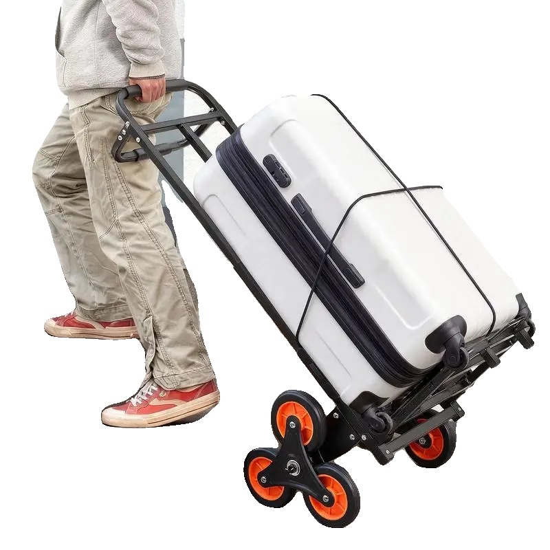 Treppe Steigen Wagen, Robuster Stahlrahmen, 100 Kg Tragfähigkeit, Teleskopgriff, 6 Räder, Inklusive 2 Bungee-seile