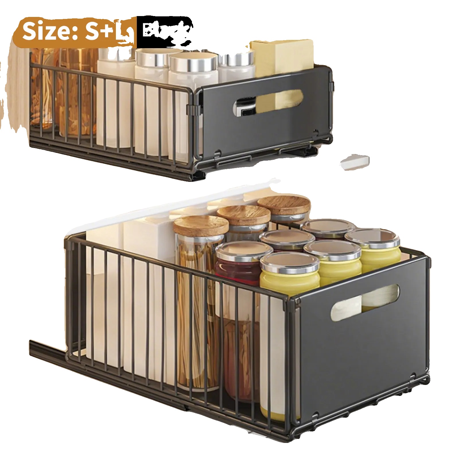 Küchenorganizer, Ausziehbares Design, Doppelter Stauraum, Kleine Große Größe