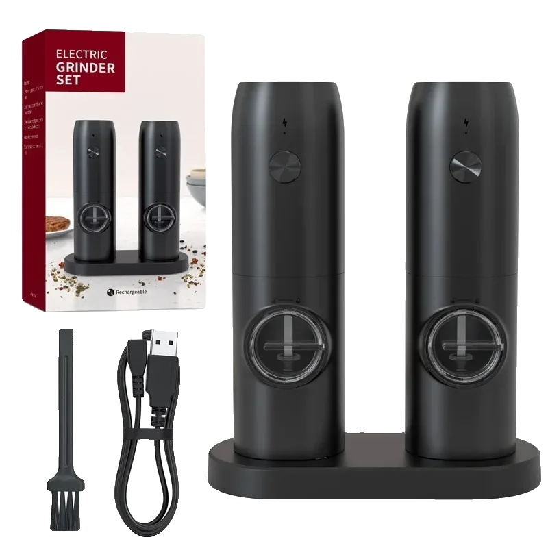 Salz- Und Pfeffermühle, Wiederaufladbar, Einstellbare Grobheit, Schwarz