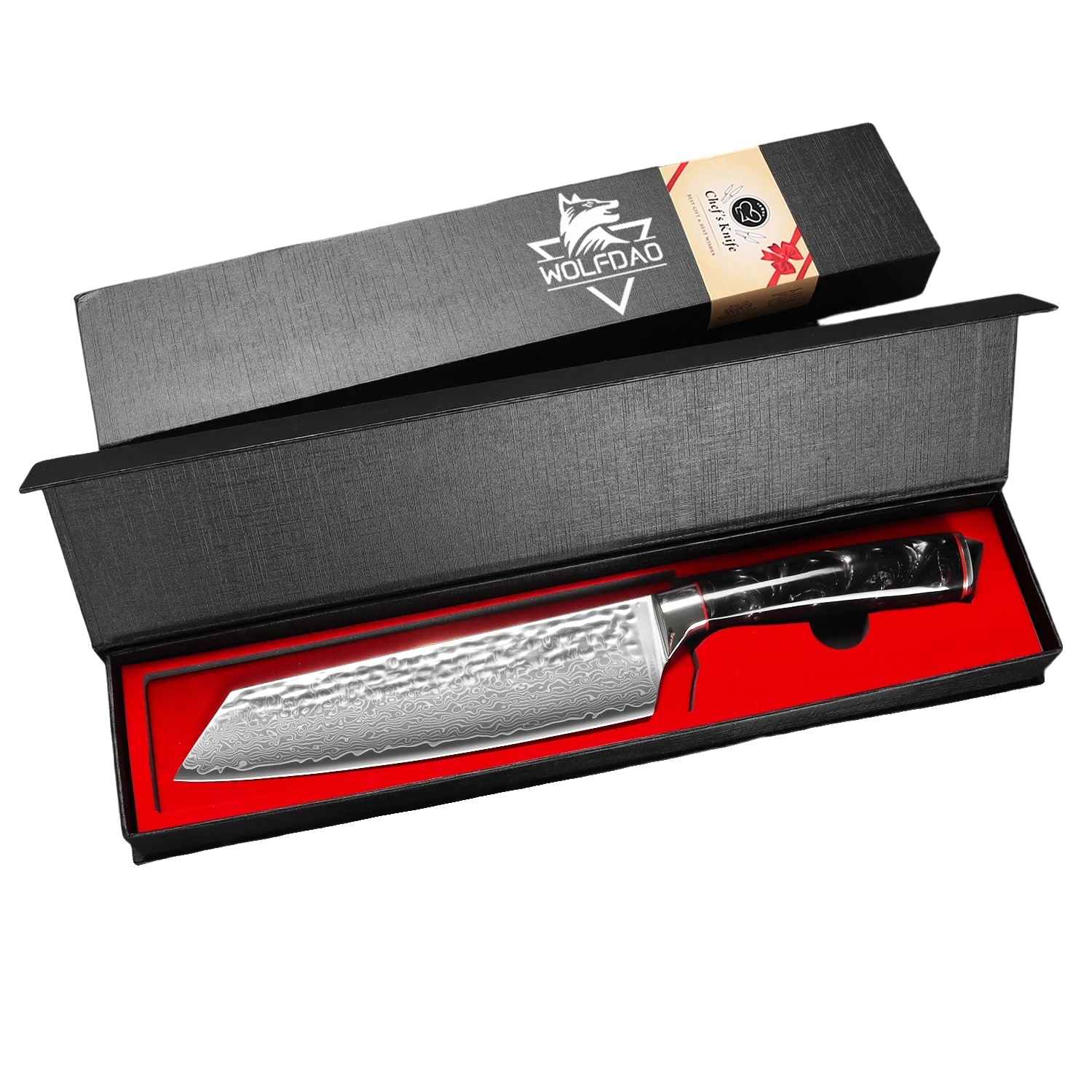 Küchenmesser, Damaststahl, Ergonomischer Griff, Schwarz