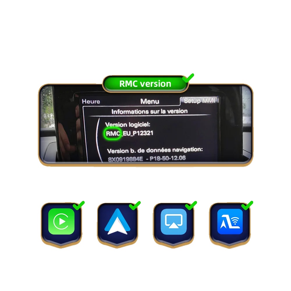 Drahtloses Carplay Android Auto Modul, Bluetooth-konnektivität, Navigationsunterstützung, Q3 Rmc +cam