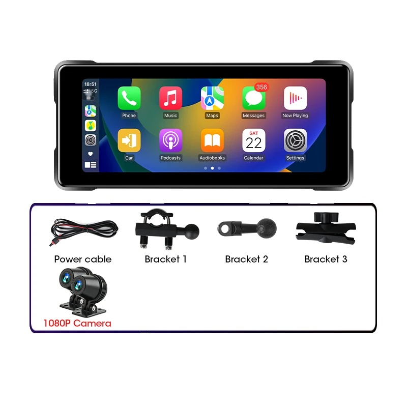 Motorrad Carplay Display, Hd-auflösung, Wasserdicht Ip67, 6.86 Zoll 1080p Dvr