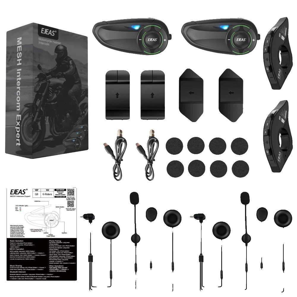 Helm-headset, Bluetooth-konnektivität, Wasserdichtes Design, 2 Stück Q8 Und 2 Stück Euc