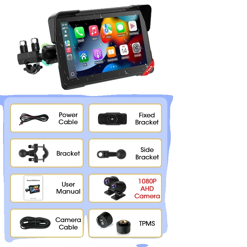 Digitales Moto-armaturenbrett, 7 Zoll Bildschirm, Carplay Und Android Auto Unterstützung, Dvr Tpms