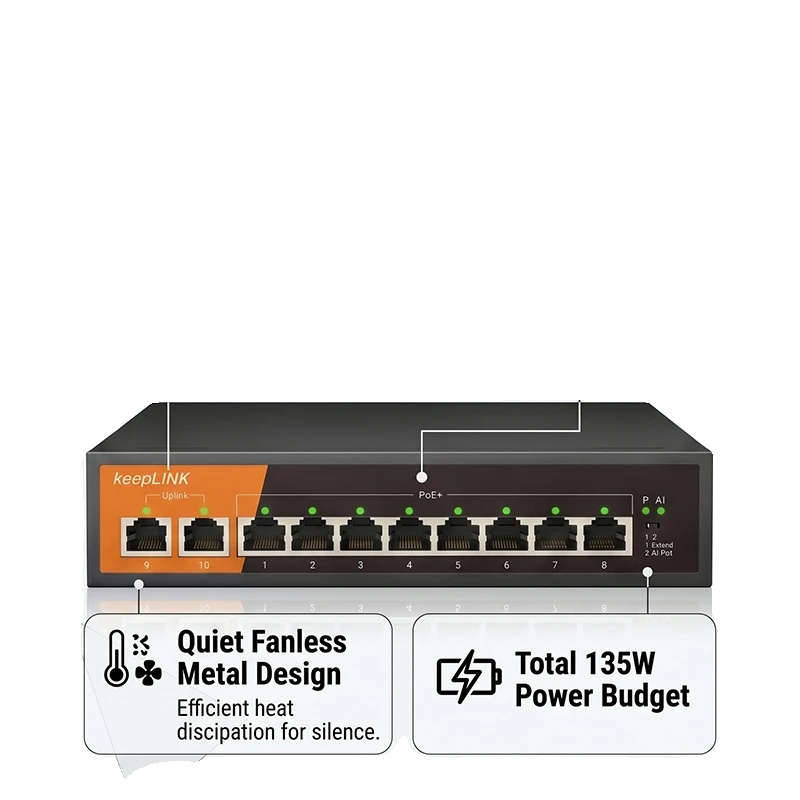 Gigabit Poe Switch, 10 Ports, 135w Leistungsbudget, 8xgbe Poe 2xgbe