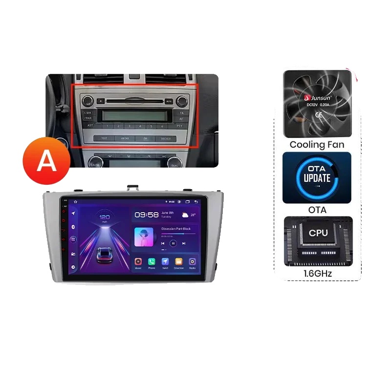 Autoradio, Touchscreen, Multimedia-player, Kompatibel Mit Toyota Avensis Mk3 (t270) 2009-2018, Eingebauter Kühllüfter Android, V1 Plus (2gb-32gb) - A