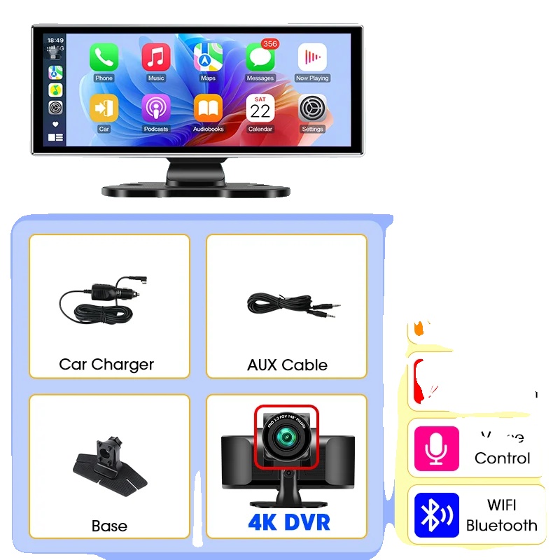 Carplay-bildschirm, 4k-frontkamera, Bluetooth-konnektivität, 4k Dvr