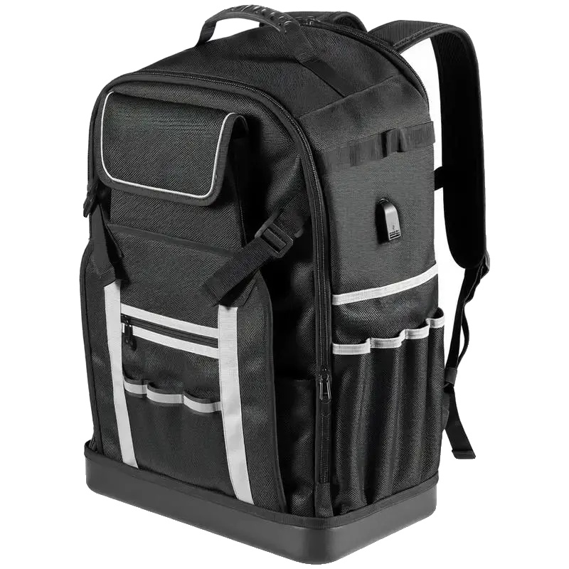 Werkzeug-rucksack, 56 Taschen, Strapazierfähiges Design, Schwarz