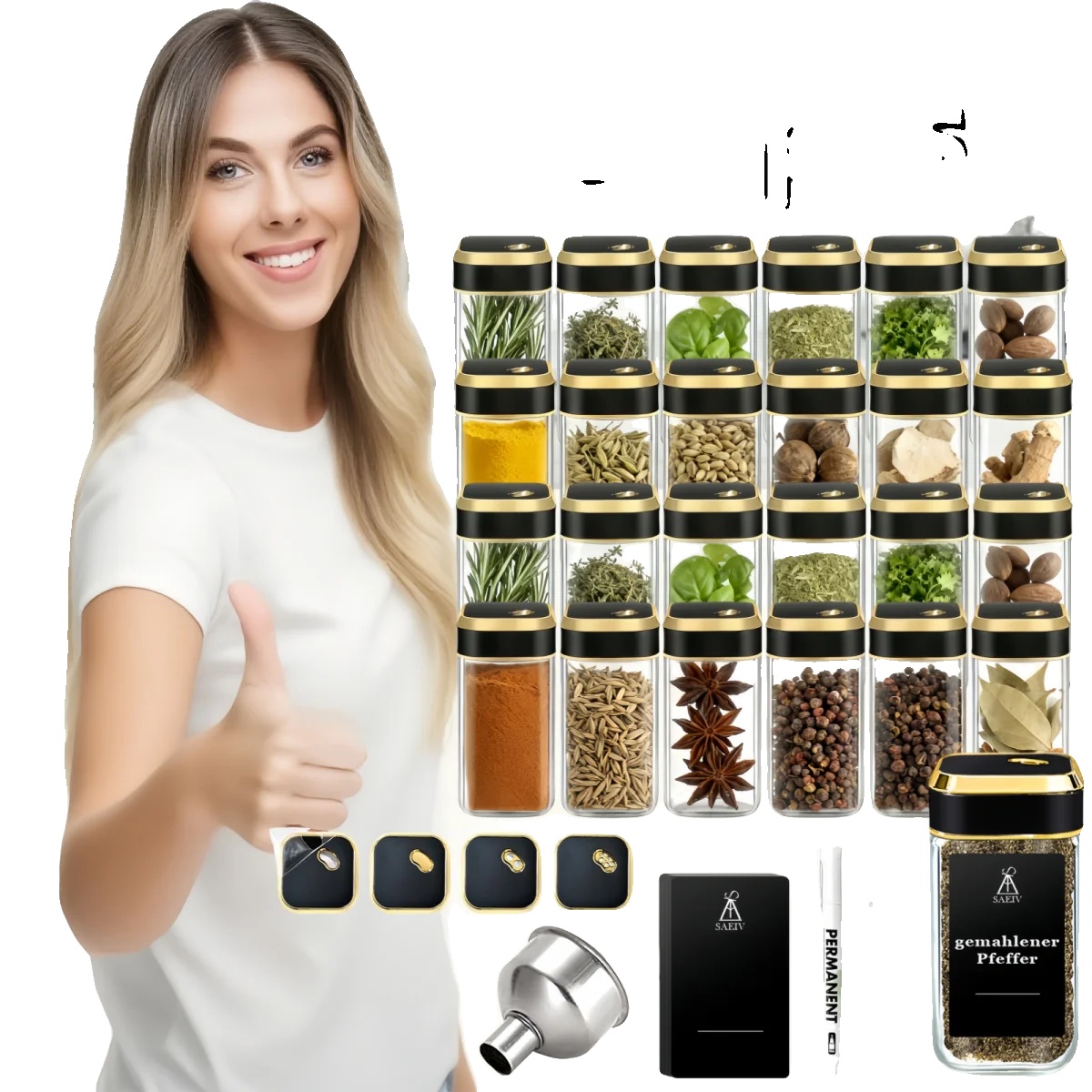 Gewürzregal, 360° Drehbares Design, Inklusive Glasbehälter Und Etiketten, 24 Stück