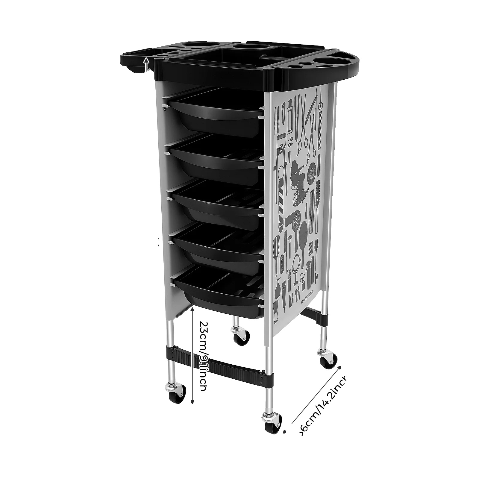 Friseurtrolley, Ausziehbare Schubladen, Universelle Räder, Schwarz