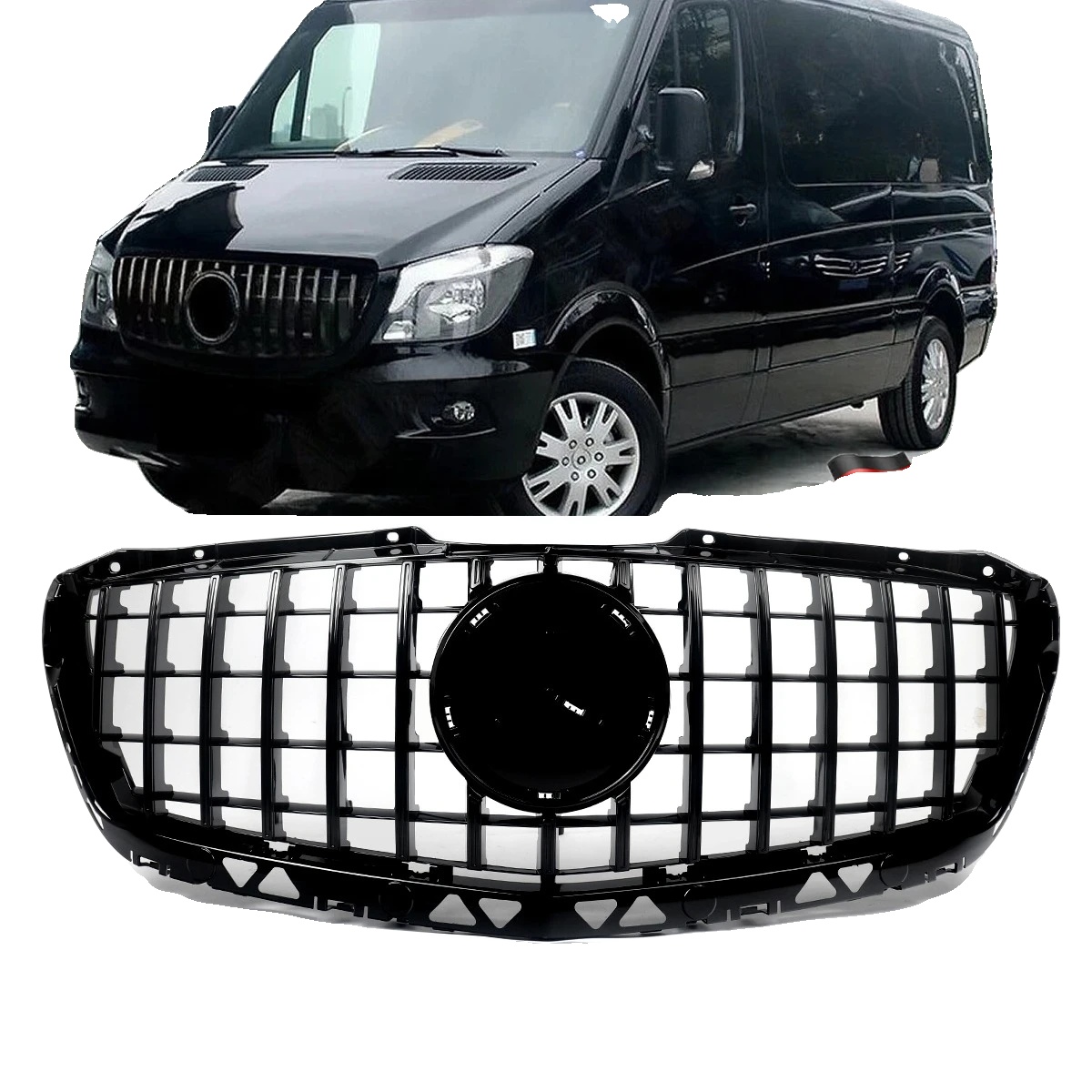 Frontstoßstangen-grill, Hochwertiges Abs, 123,5 Cm X 26 Cm X 46 Cm, Kompatibel Mit Mercedes-benz W906 Sprinter 2014-2017, Glänzende Schwarze