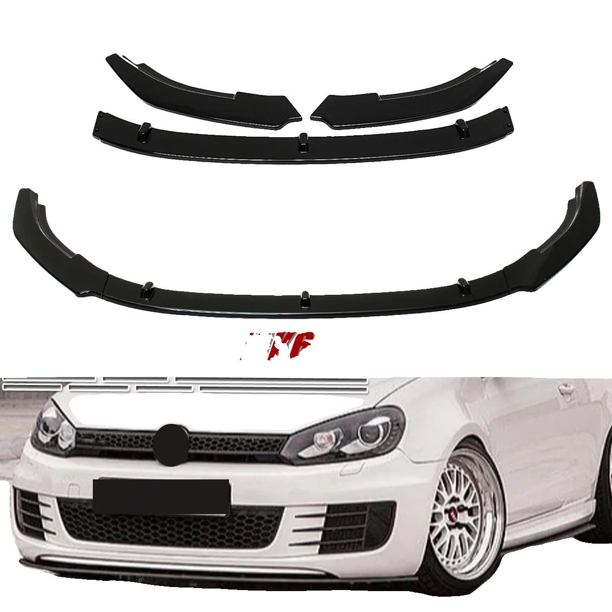 Frontstoßstangenlippe, Hochwertiges Polypropylen, Passend Für Golf Mk6 Gti/gtd 2010-2013, Glänzend Schwarz, Schraubenbefestigungsmethode,