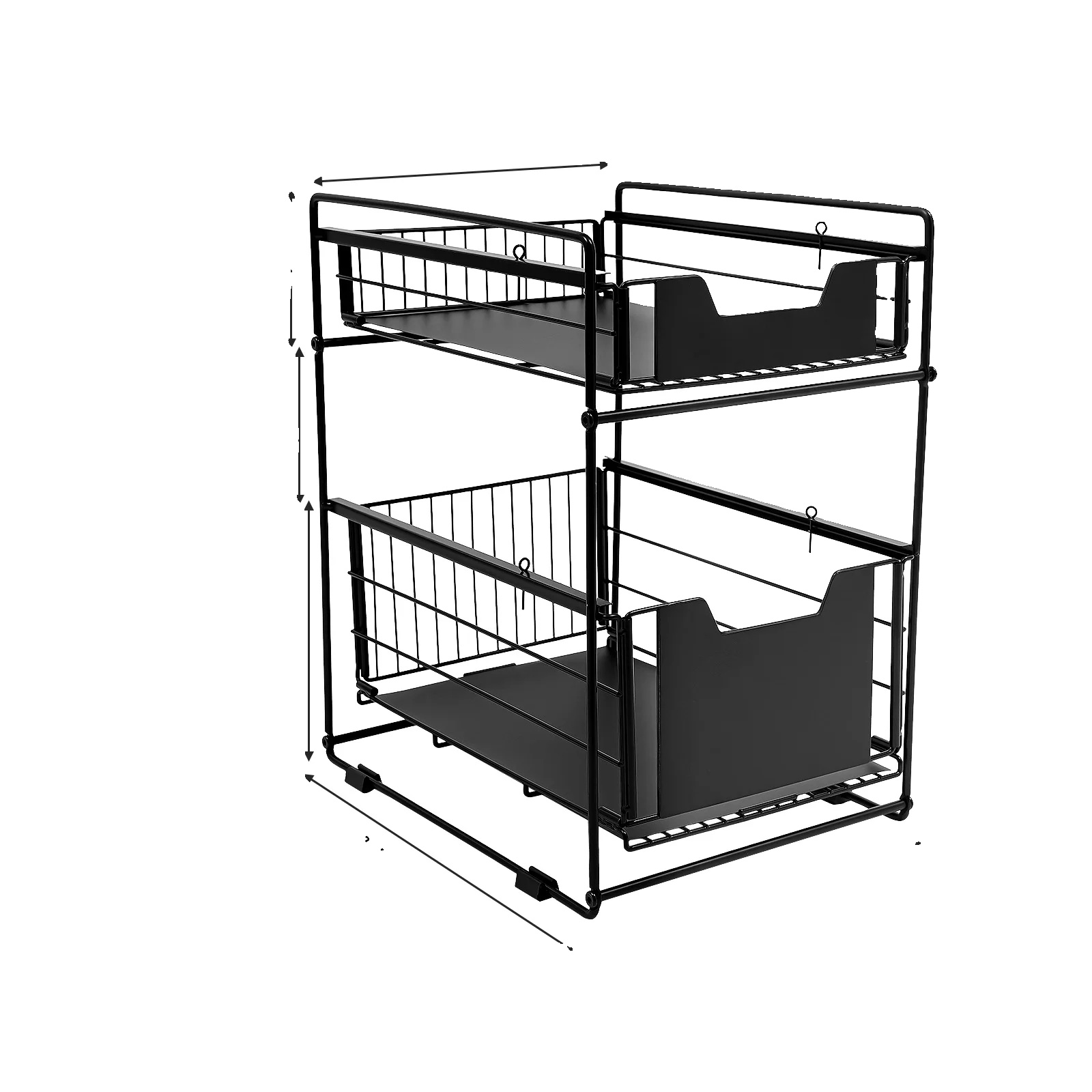 Aufbewahrungsorganisator, 2-stufiges Design, Herausziehbare Körbe, Schwarz, 2-stufig
