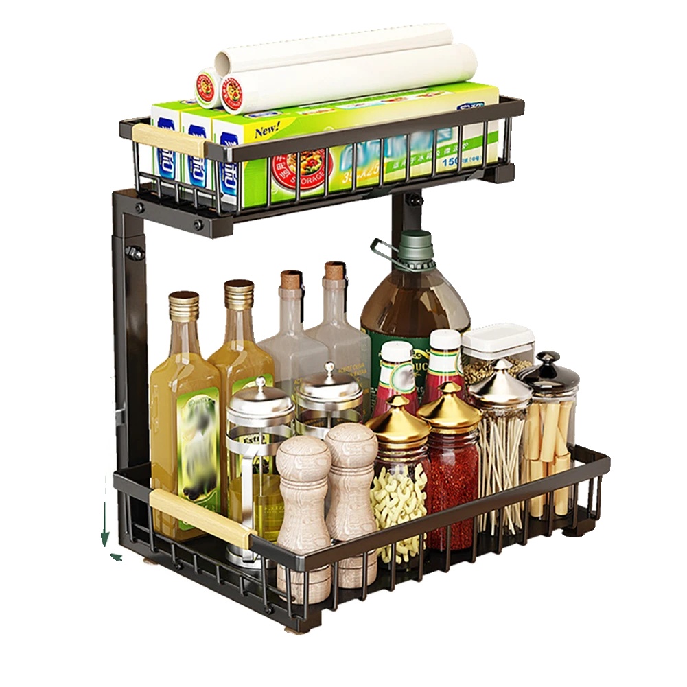 Unter-sink-organizer, Zweistufiges Design, Herausziehbarer Zugang, Bk