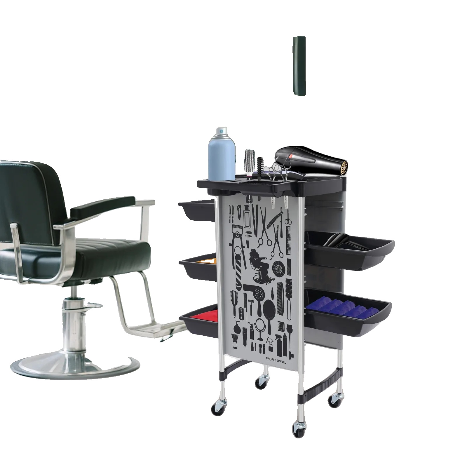 Friseurtrolley, 5 Schubladen, 80 Kg Tragfähigkeit, Klappbare Oberseite, 4 Drehrollen, Zeitgenössischer Stil