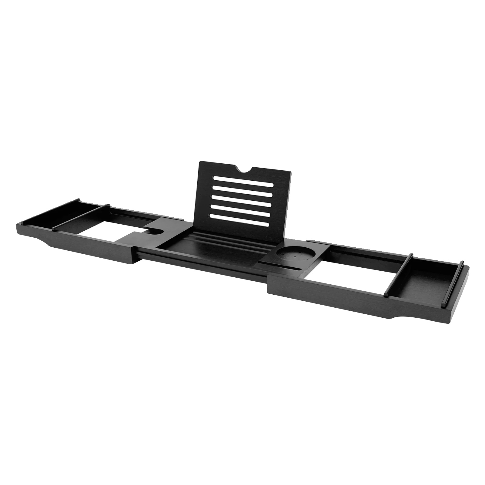 Badewannenablage, Verstellbare Länge, Langlebiges Bambusdesign, Schwarz