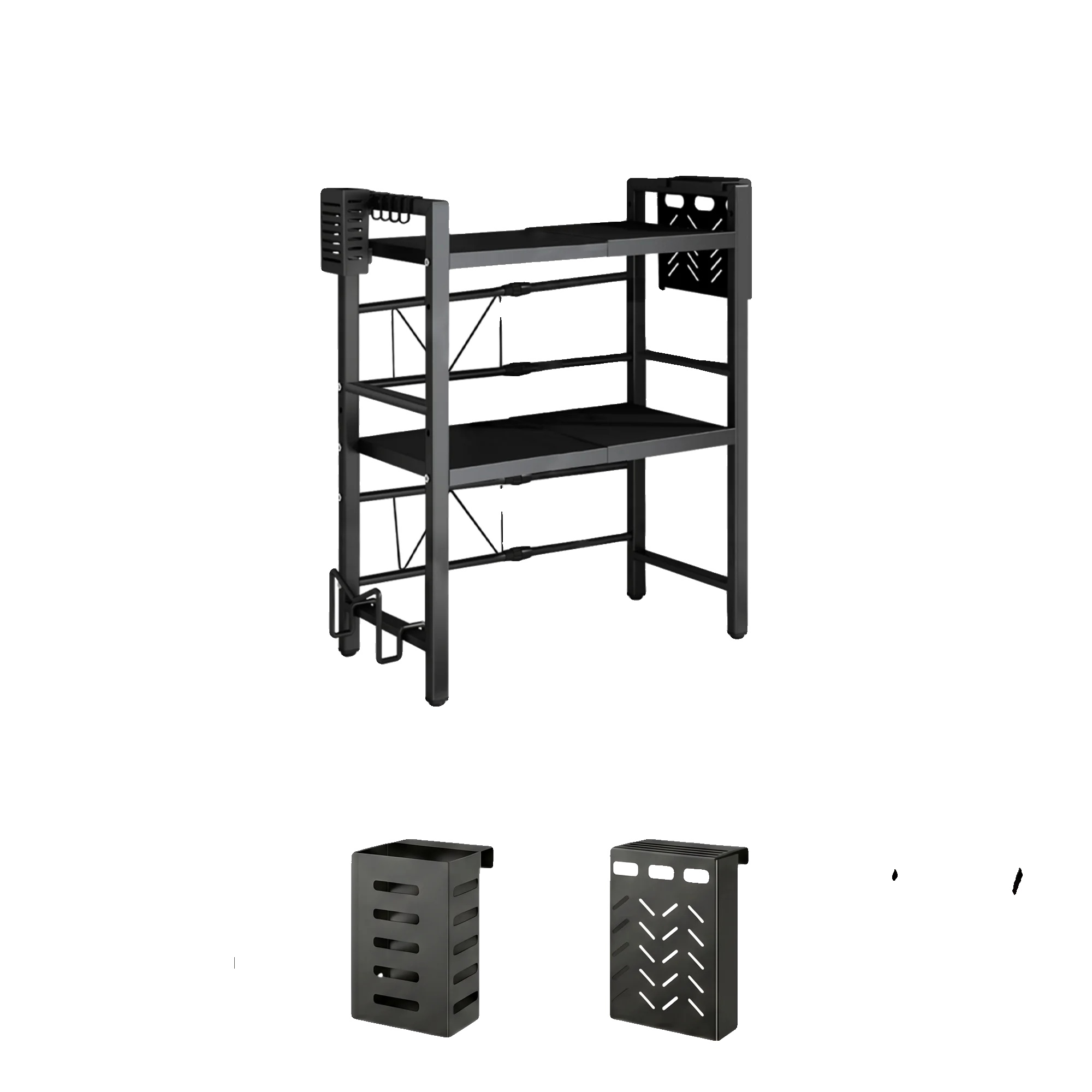 Mikrowellenofenregal, Mehrstufiges Design, Vielseitiger Küchenorganisator, 3tiers 38-64cm Schwarz