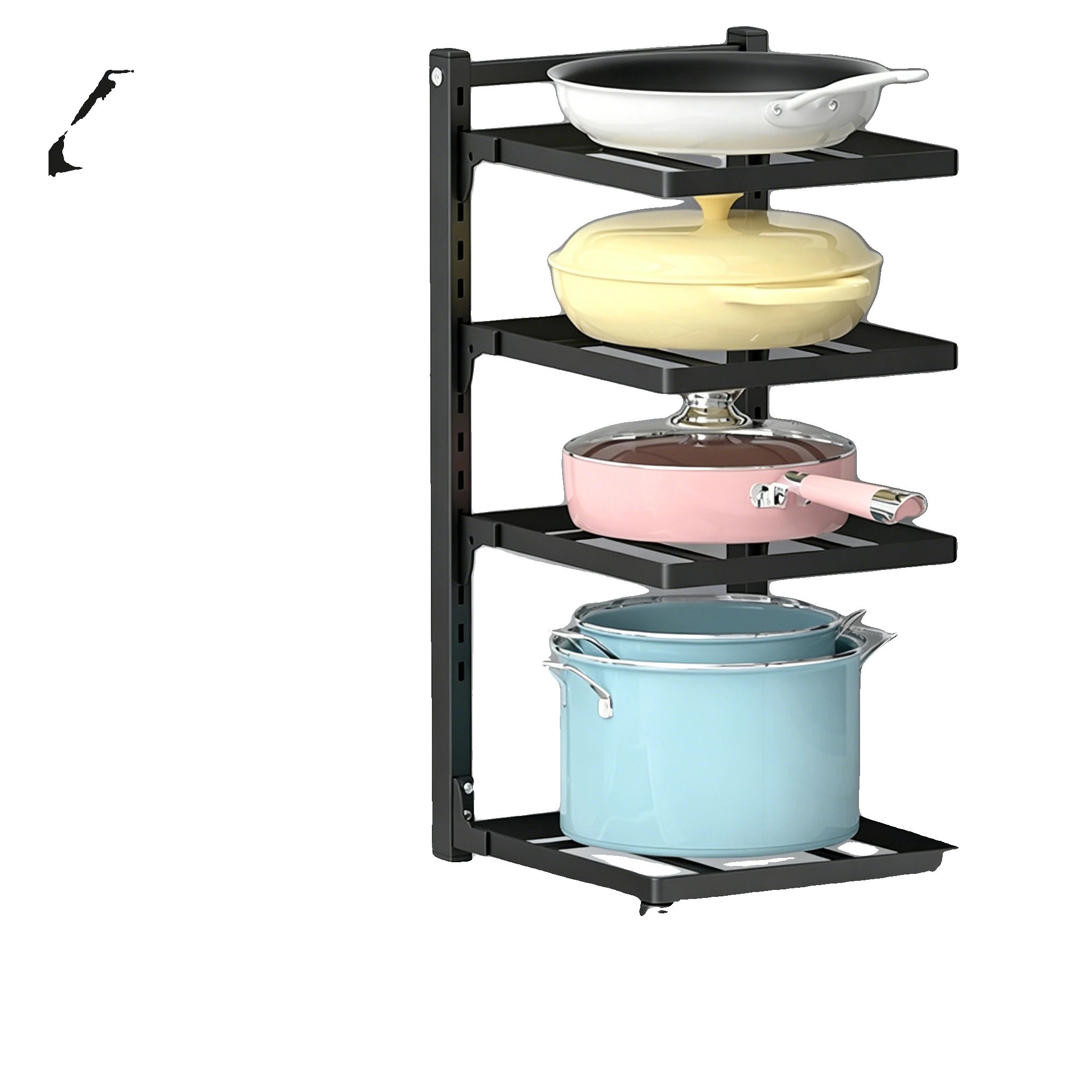 Topfregal-organizer, Edelstahl, Mehrschichtdesign, 4-stufig Schwarz, 4-stufig