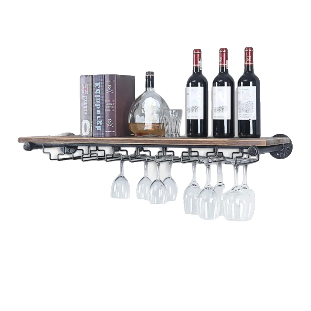 Weinregal, Kiefernholz Und Eisen, 92 Cm X 25 Cm, Wandmontage, Industriestil, Rechteckig