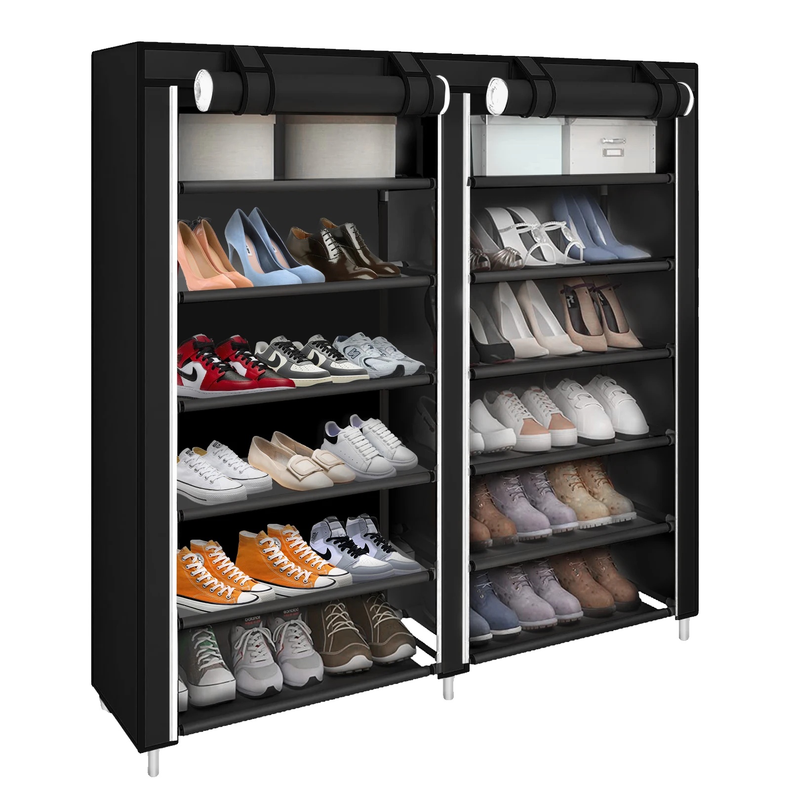 Schuhregal, Langlebiges Material, Platzsparendes Design, Schwarz